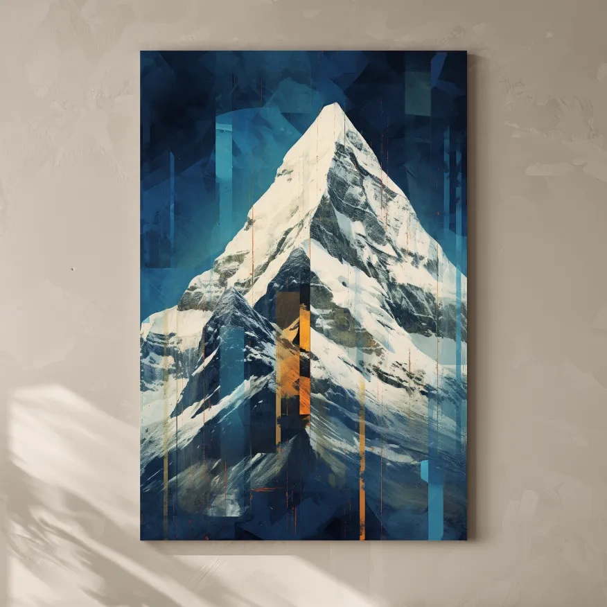 Glitch art style mountain art painting of a snowy glacier