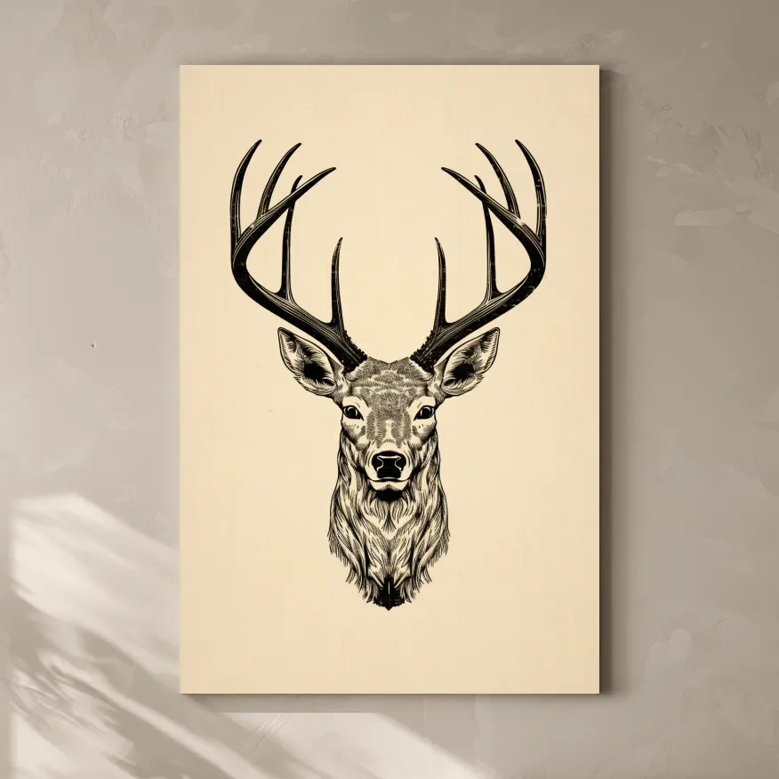 Sepia tone tattoo style illustration of a deers head