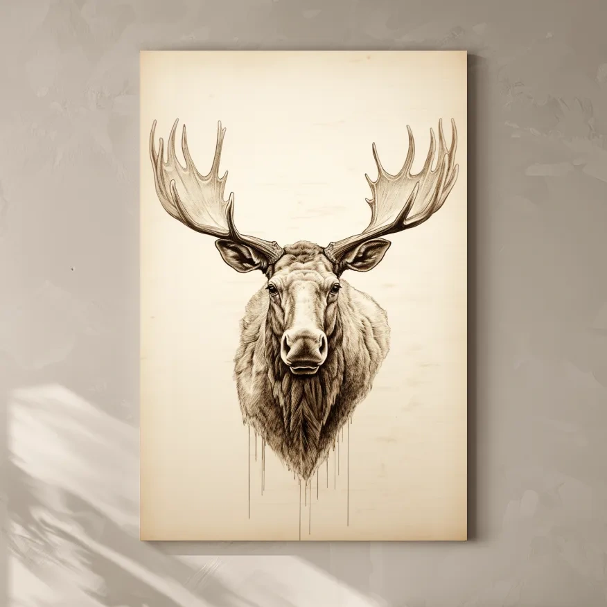 Rustic Moose Head Sketch Illustration - Vintage Sepia Wildlife Wall Art