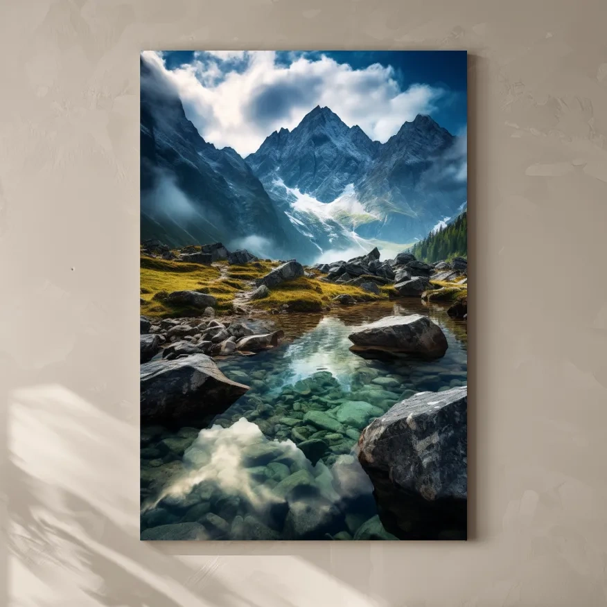 Moody Alpine Mountain Lake Reflection - Dramatic Landscape Photography Wall Art