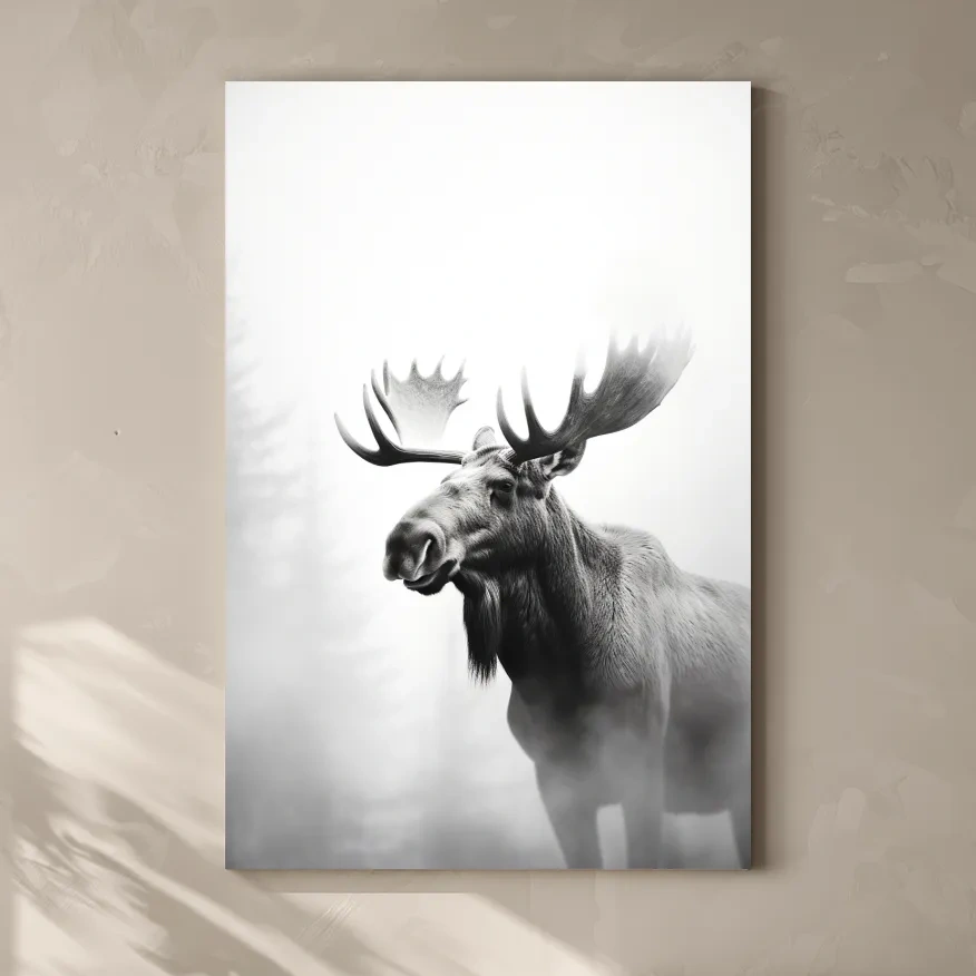Moody Black And White Moose Portrait - Misty Wildlife Photography Artwork