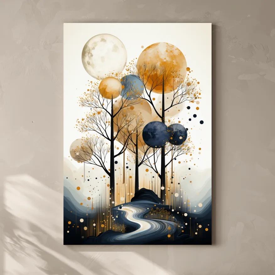 Chic boho style art of surreal trees