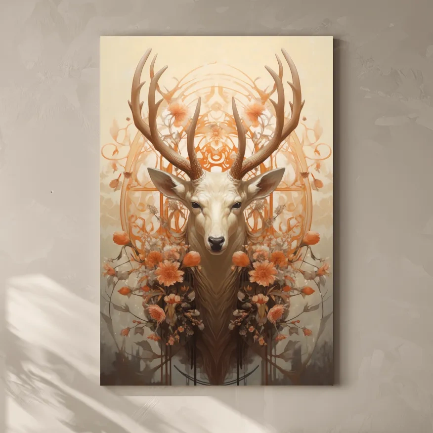 Elegant floral artwork of a beautiful deer head