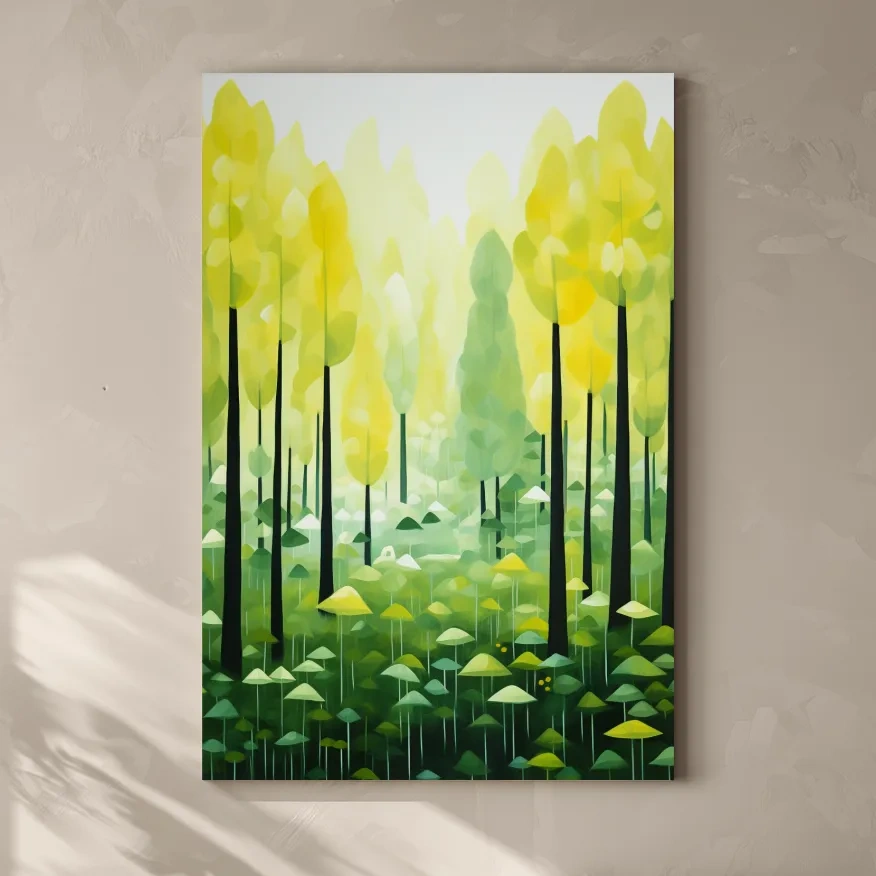 Sunlit Abstract Forest Canopy Painting - Storybook Woodland Wall Art
