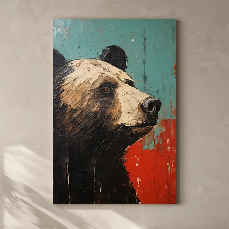 Rustic impasto style painting of a black bears head