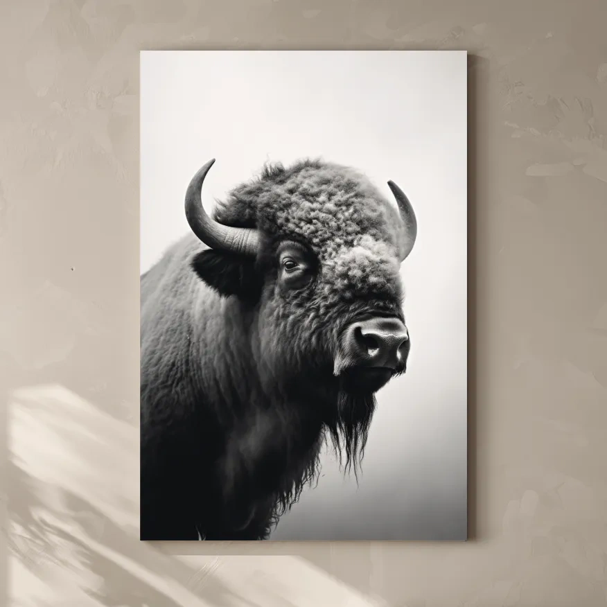 Black And White Bison Portrait - Wildlife Photography Wall Art