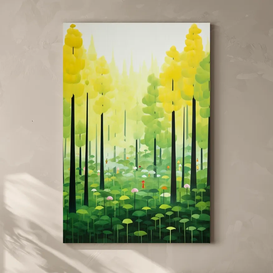 Whimsical Colorful Forest Painting - Surreal Botanical Wall Art