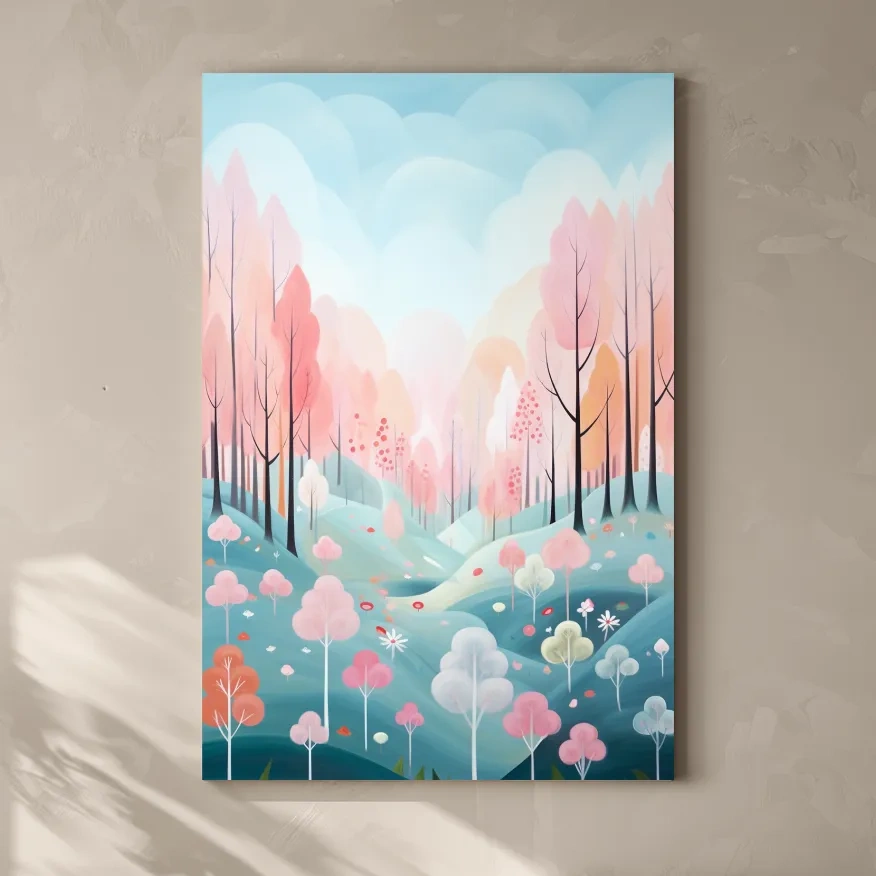Pastel painting of a colorful dreamy forest