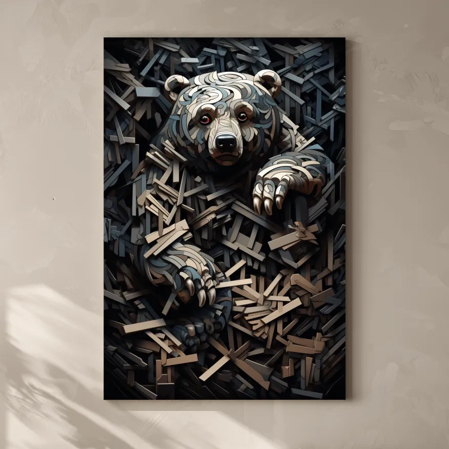 MC Escher style deconstructed hidden bear art