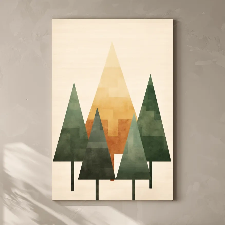 Rustic forest art illustration, geometric trees