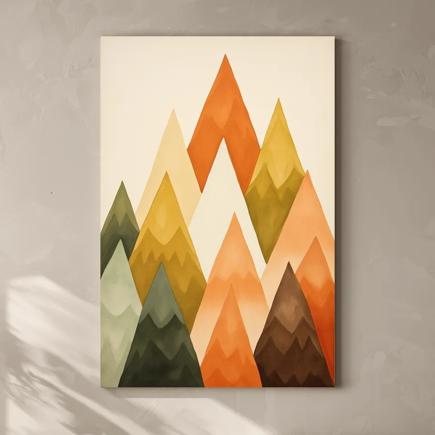 Bohemian mountain art, geometric rustic triangles