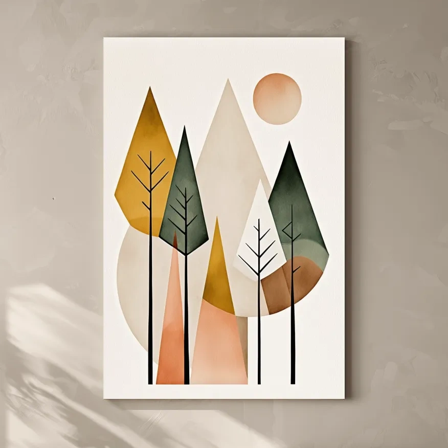 Bohemian mountains and trees, rustic art print