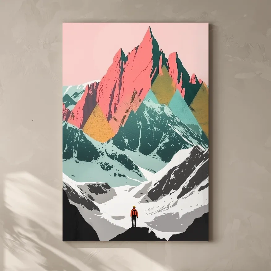 Simple flat colour 2d mountain art, colourful mountain ranges
