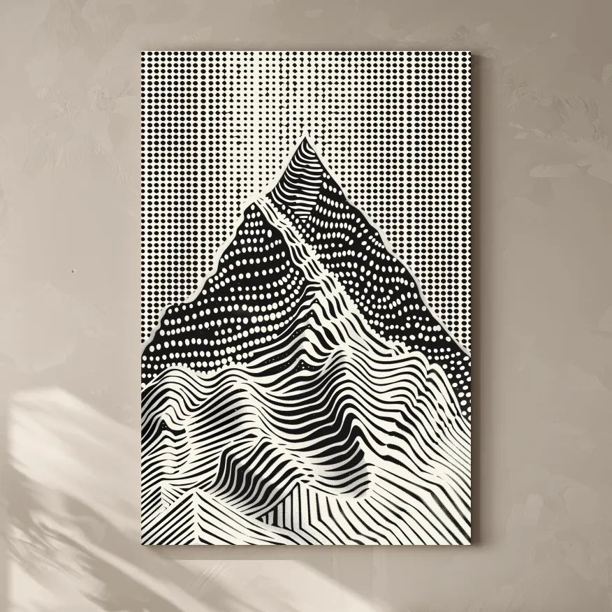 Mountain artwork, linocut style optical illusion art