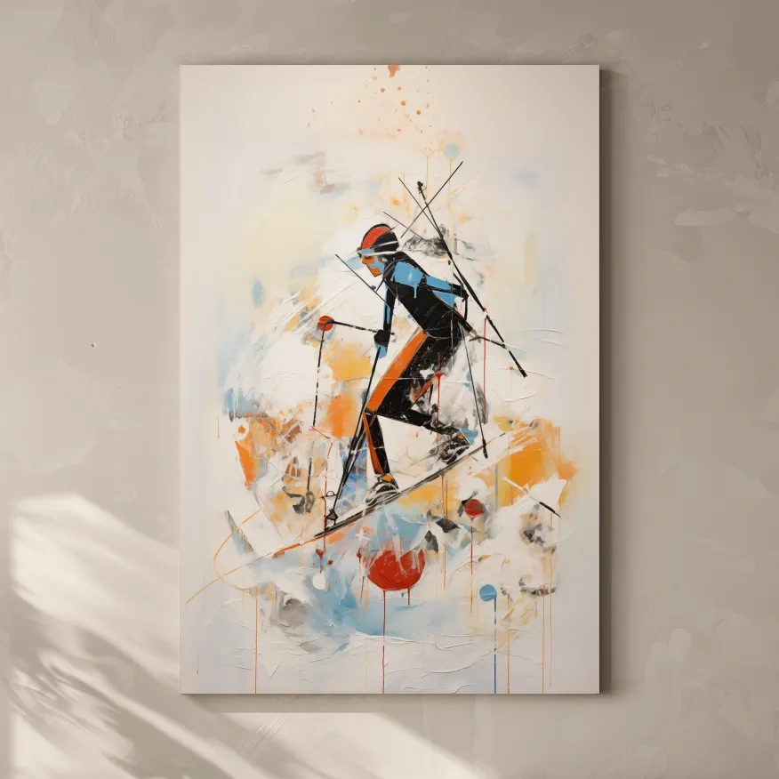 Abstract Ski Mountaineer Painting - Modern Winter Adventure Wall Art