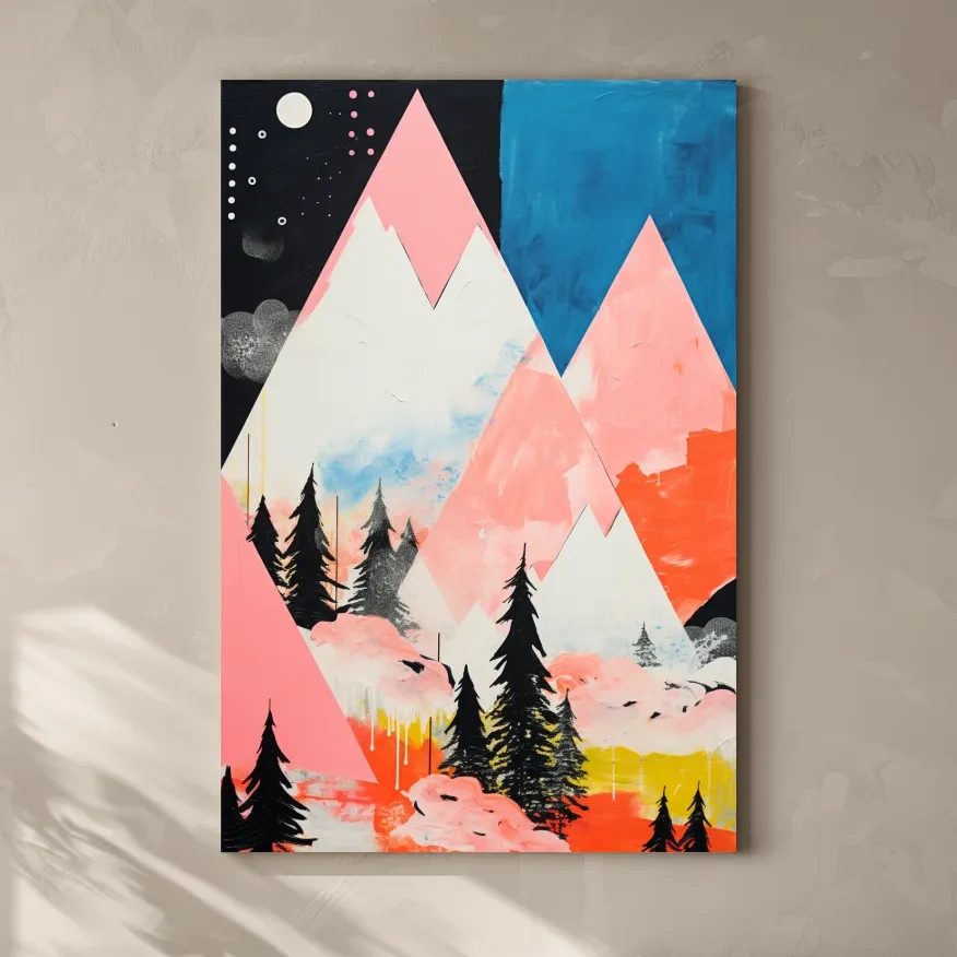 Simple geometric and abstract mountain painting