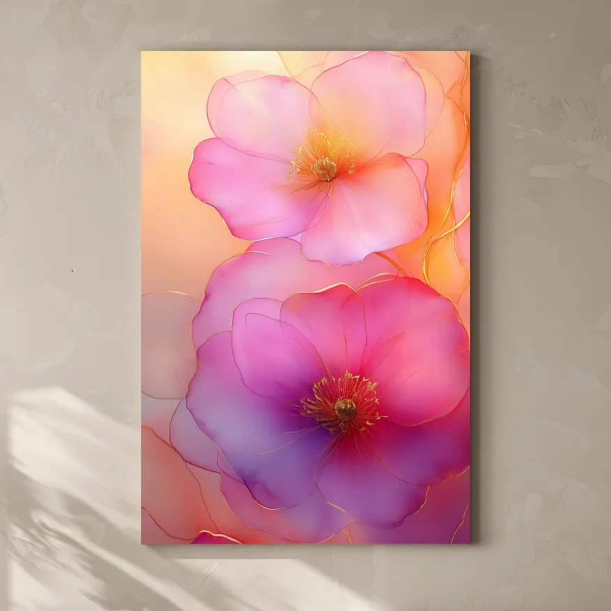 Watercolour painting wall art of poppy flowers