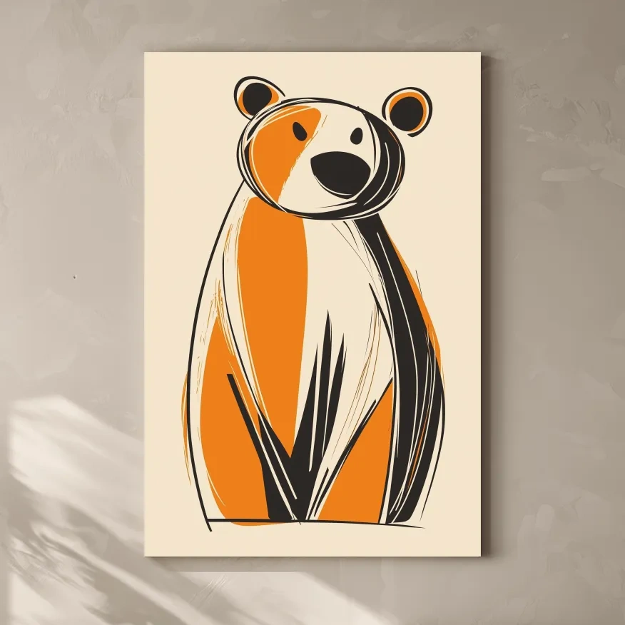 Mid-Century Modern Bear Caricature - Minimalist Wildlife Wall Art