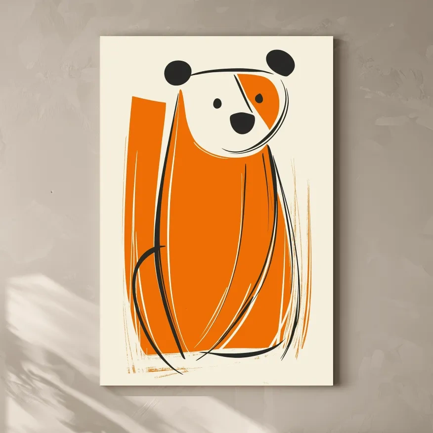 Minimalist Bear Caricature Illustration - Modern Nursery Wall Art