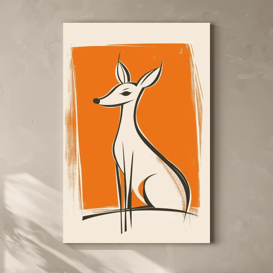 Stylized Deer Caricature Illustration - Mid Century Modern Wildlife Wall Art