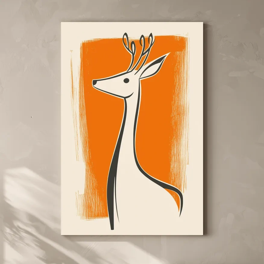 Minimalist Deer Caricature Illustration - Modern Wildlife Wall Art