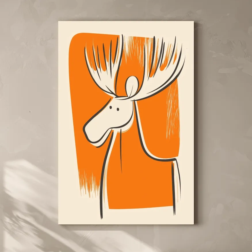 Minimalist Caricature Moose Illustration - Cartoon Wildlife Wall Art