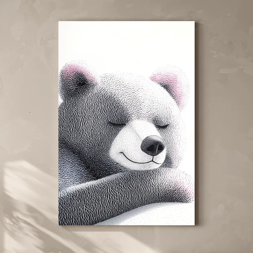 Cute childrens nursery wall art, happy sleep bear