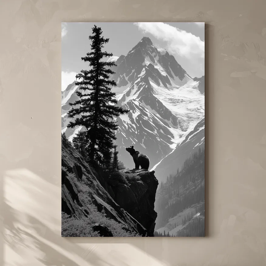 Grizzly bear on a cliff in the mountains, wildlife photography art