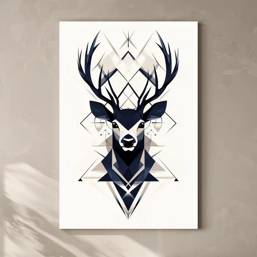 Geometric Stag Head Illustration - Tribal Style Wildlife Wall Art