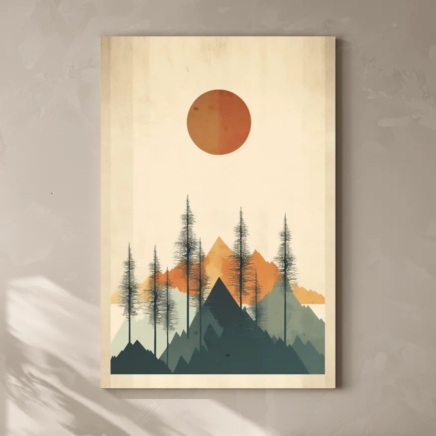 Minimalist Mountain Landscape Illustration - Modern Scandinavian Wall Art