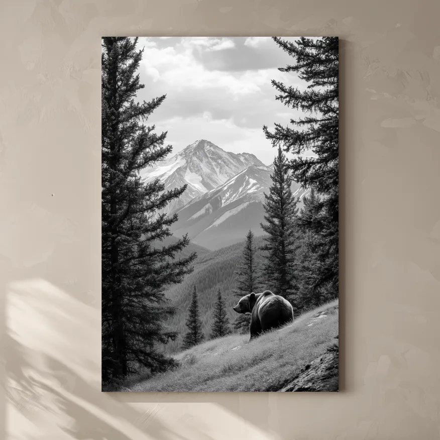 Grizzly bear in the alpine meadows, photographic wildlife artwork