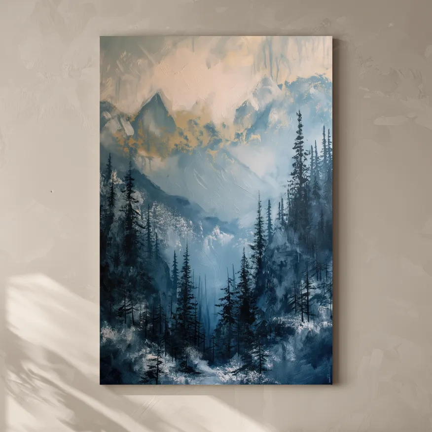 Abstract textured mountain and forest painting artwork