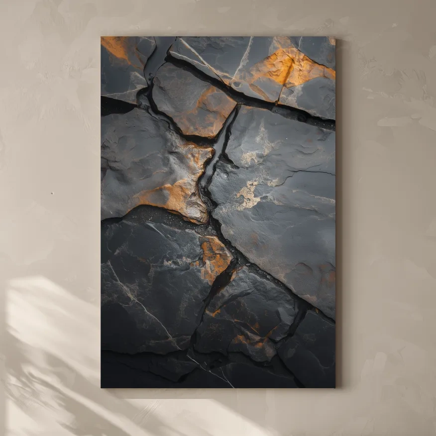 Cracked stone texture artwork, rustic natural organic rock wall art
