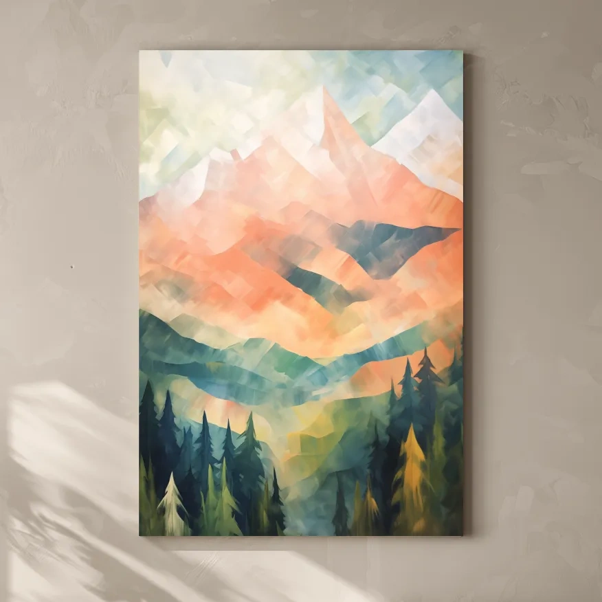 Colourful impressionism painting of alpine mountains, vibrant layered brush strokes
