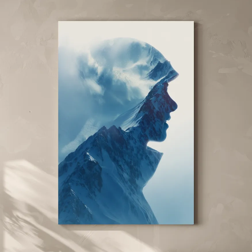 Double exposure skier and alpine mountain photography artwork
