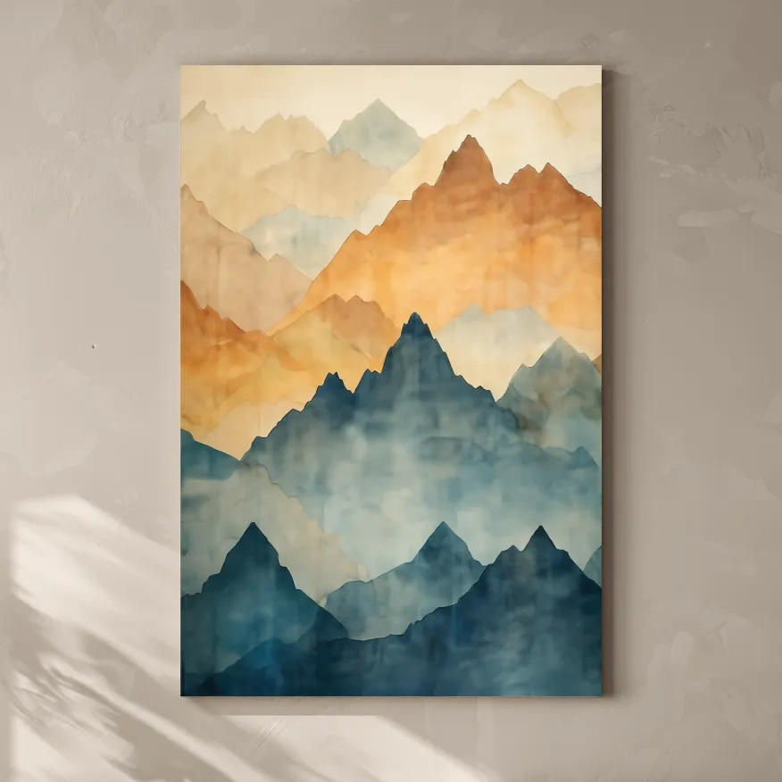 Foggy Layered Mountain Watercolor Landscape - Abstract Wall Art