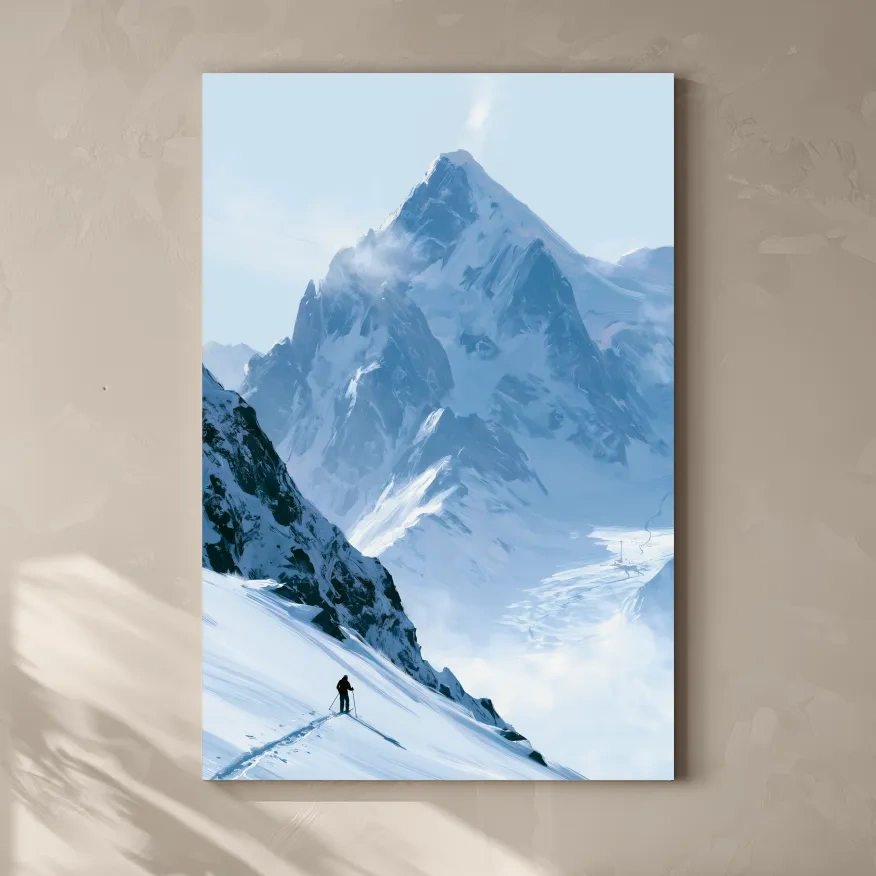 Backcountry Skier Alpine Peak Landscape - Minimalist Winter Mountain Wall Art