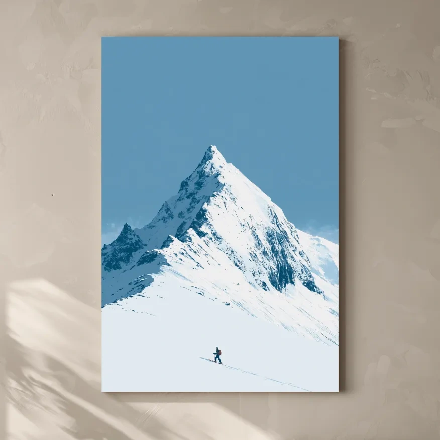 Snowy Alpine Peak Backcountry Skier - Minimalist Mountain Wall Art