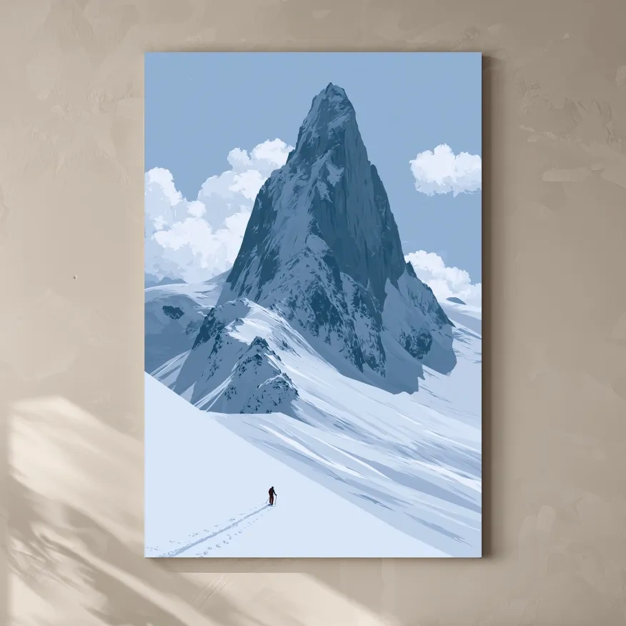 Backcountry Alpine Skier Illustration - Minimalist Mountain Landscape Wall Art