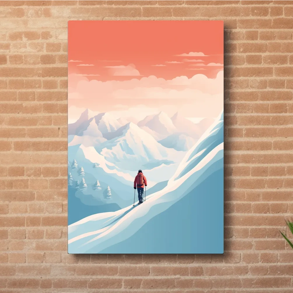 Backcountry Skier In Alpine Sunset - Minimalist Winter Mountains Wall Art