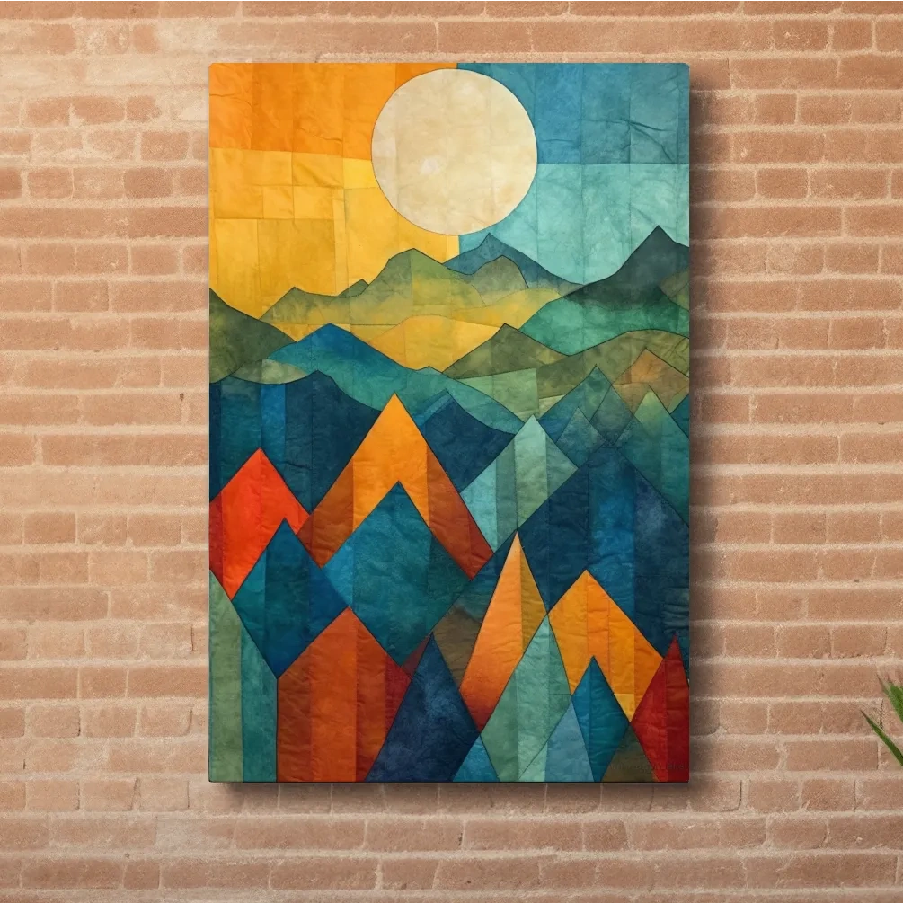 Abstract stained glass style mountain artwork