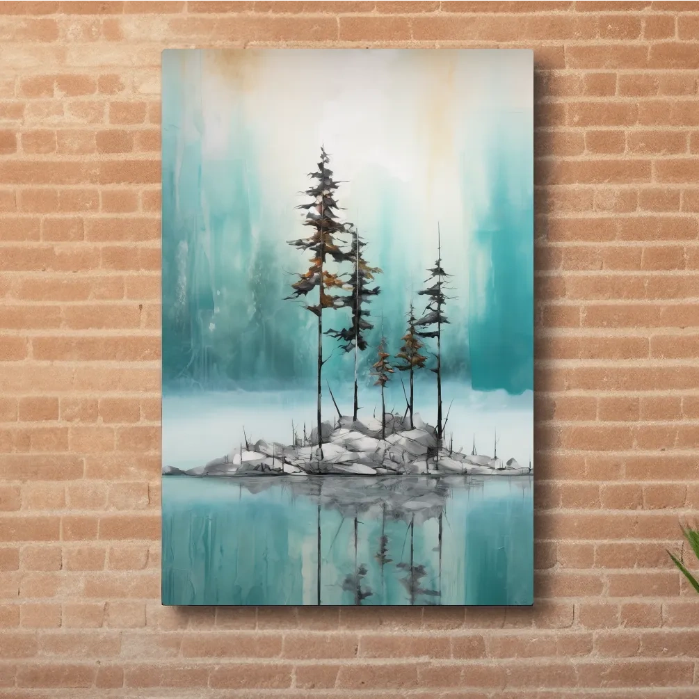 Abstract painting of trees by an alpine lake