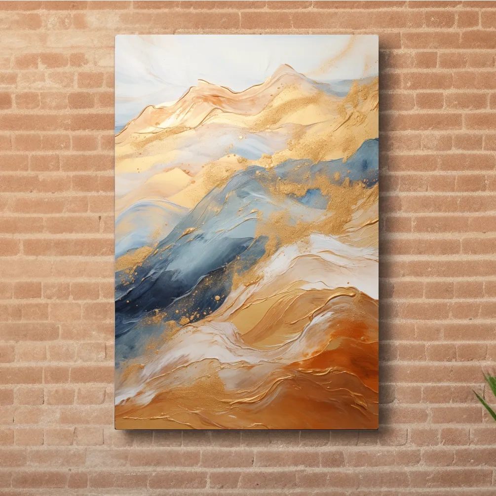 Abstract golden swirling painting forming mountains