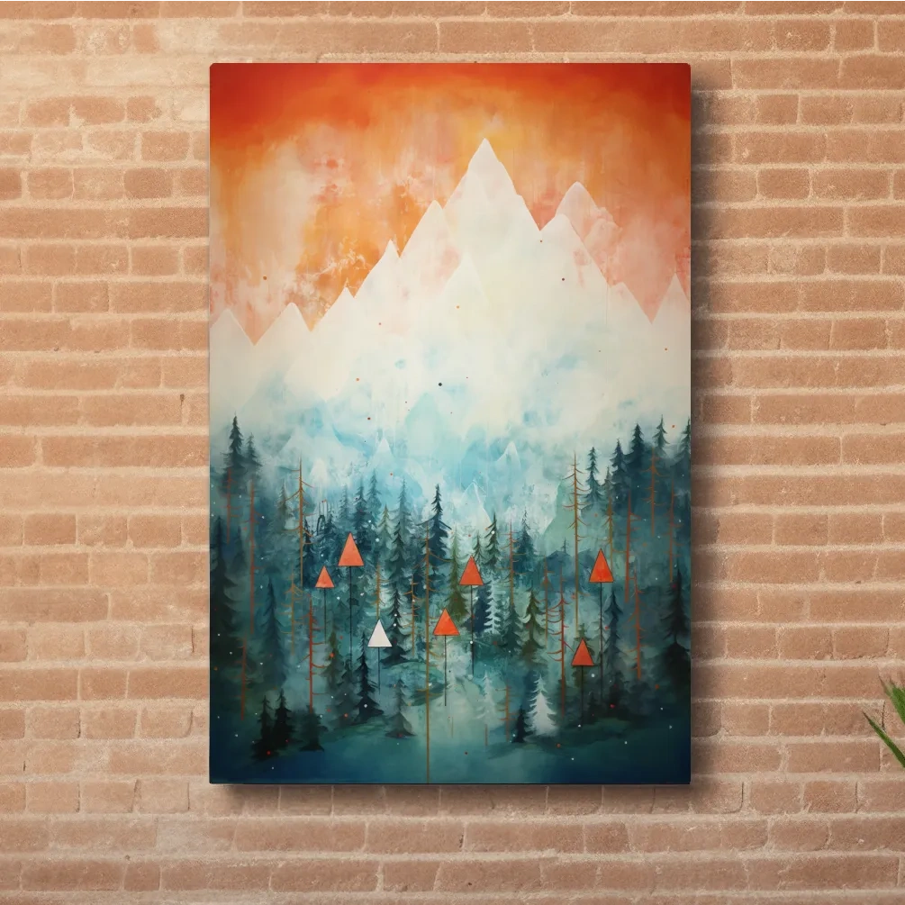 Abstract painting of a forest in the mountains
