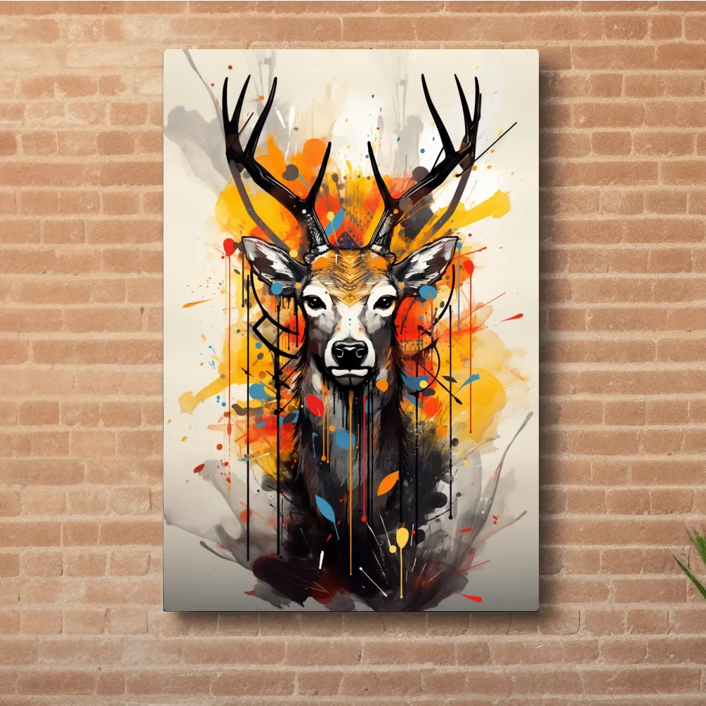 Abstract splattered painting of a deers head
