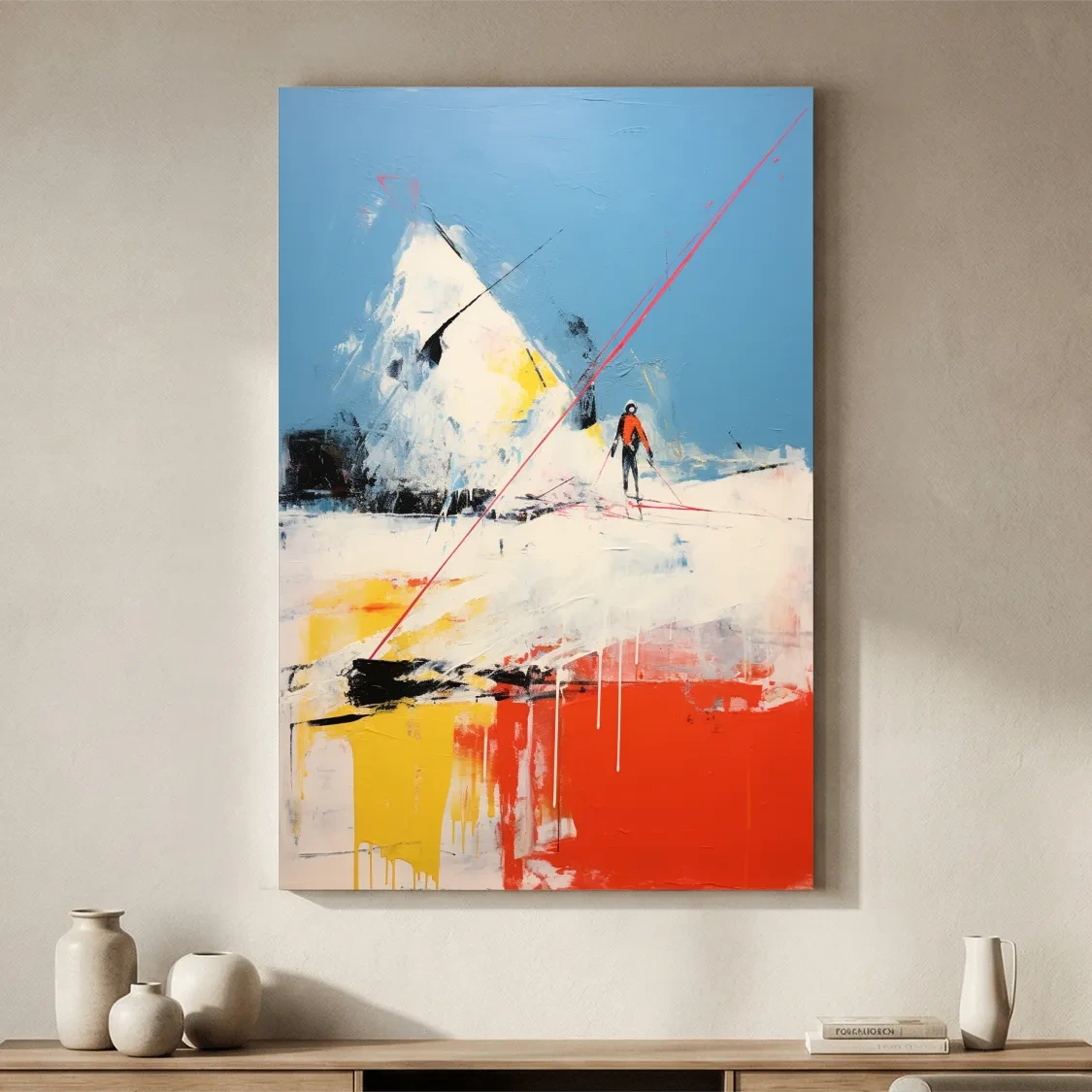 Expressionist Abstract Skiier Mountain Peak Painting - Winter Sports Wall Art