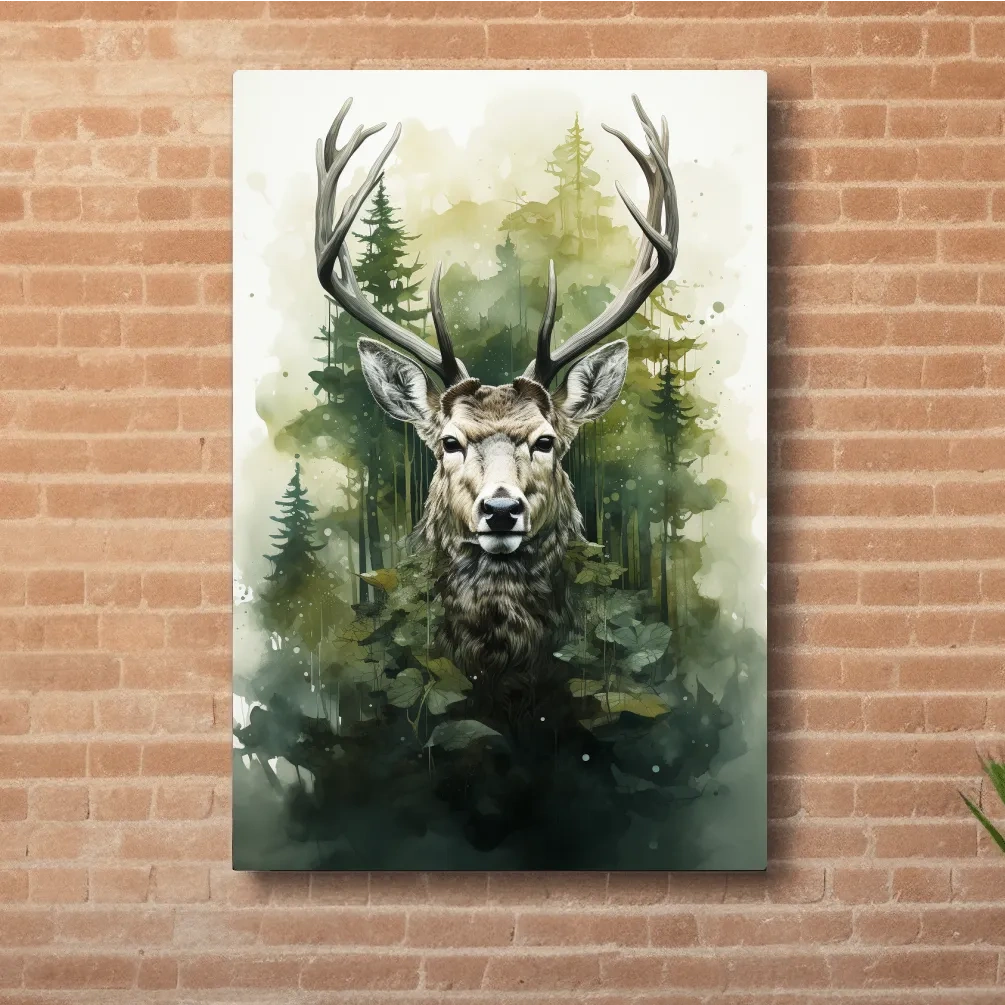 Watercolor Deer Portrait In Misty Pine Forest - Woodland Wildlife Wall Art