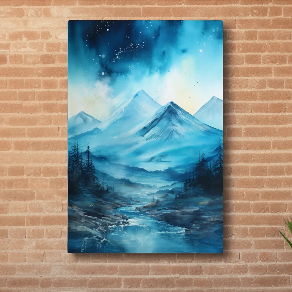 Watercolor painting, mountains under the stars