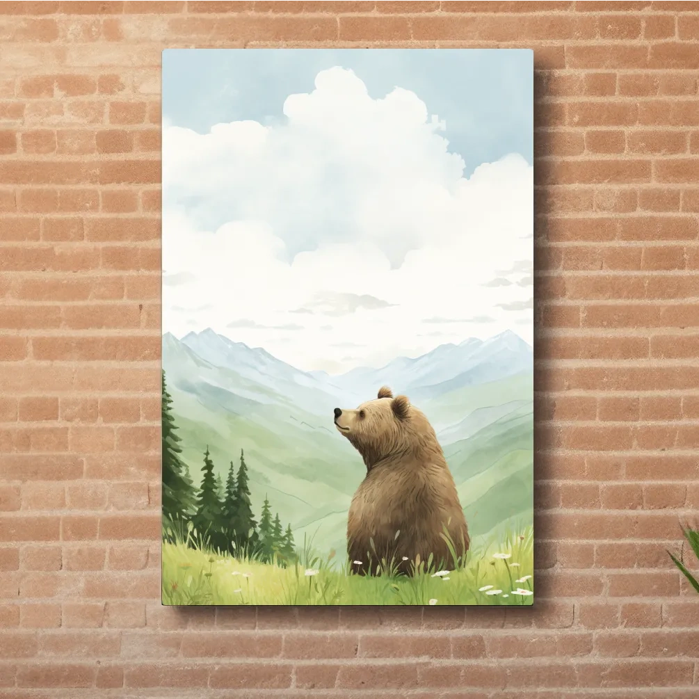 Illustration of a happy bear sitting in the grass