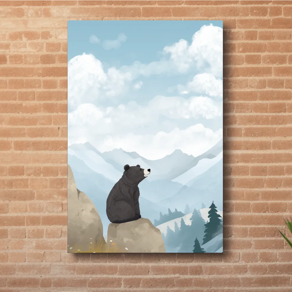 Illustration of a happy bear sitting on a rock